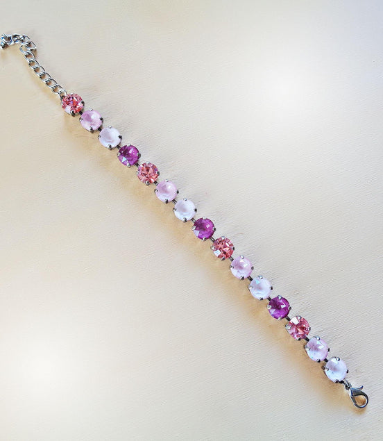 BLOSSOMS Austrian crystal  tennis bracelet pink shades, rhodium silver