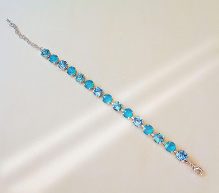 Austrian crystal tennis bracelet light turquoise,laguna delite,rhodium silver