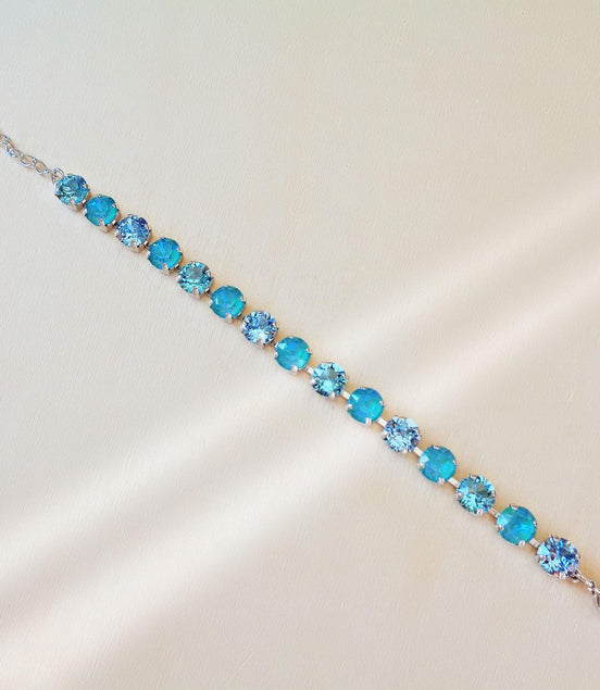 Austrian crystal tennis bracelet light turquoise,laguna delite,rhodium silver