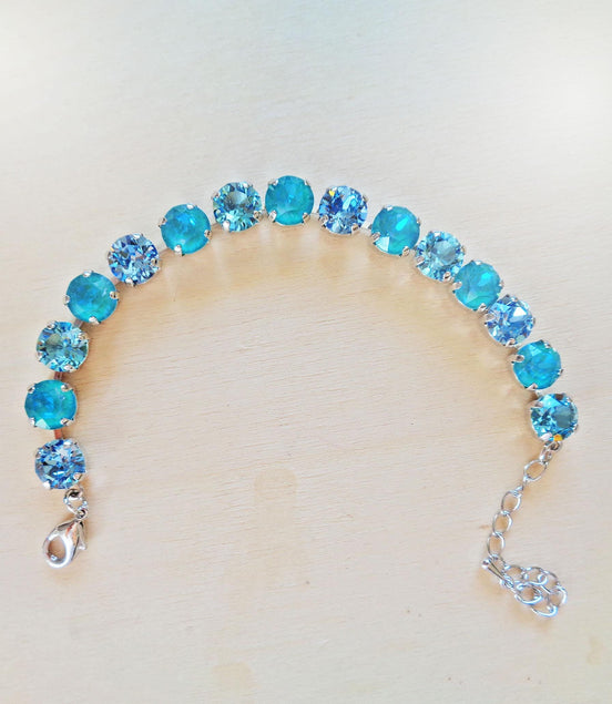 Austrian crystal tennis bracelet light turquoise,laguna delite,rhodium silver