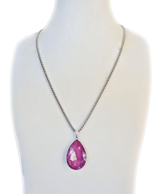 Large  pear crystal pendant necklace crystal orchid ignite,stainless steel chain