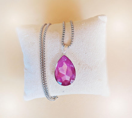 Large  pear crystal pendant necklace crystal orchid ignite,stainless steel chain