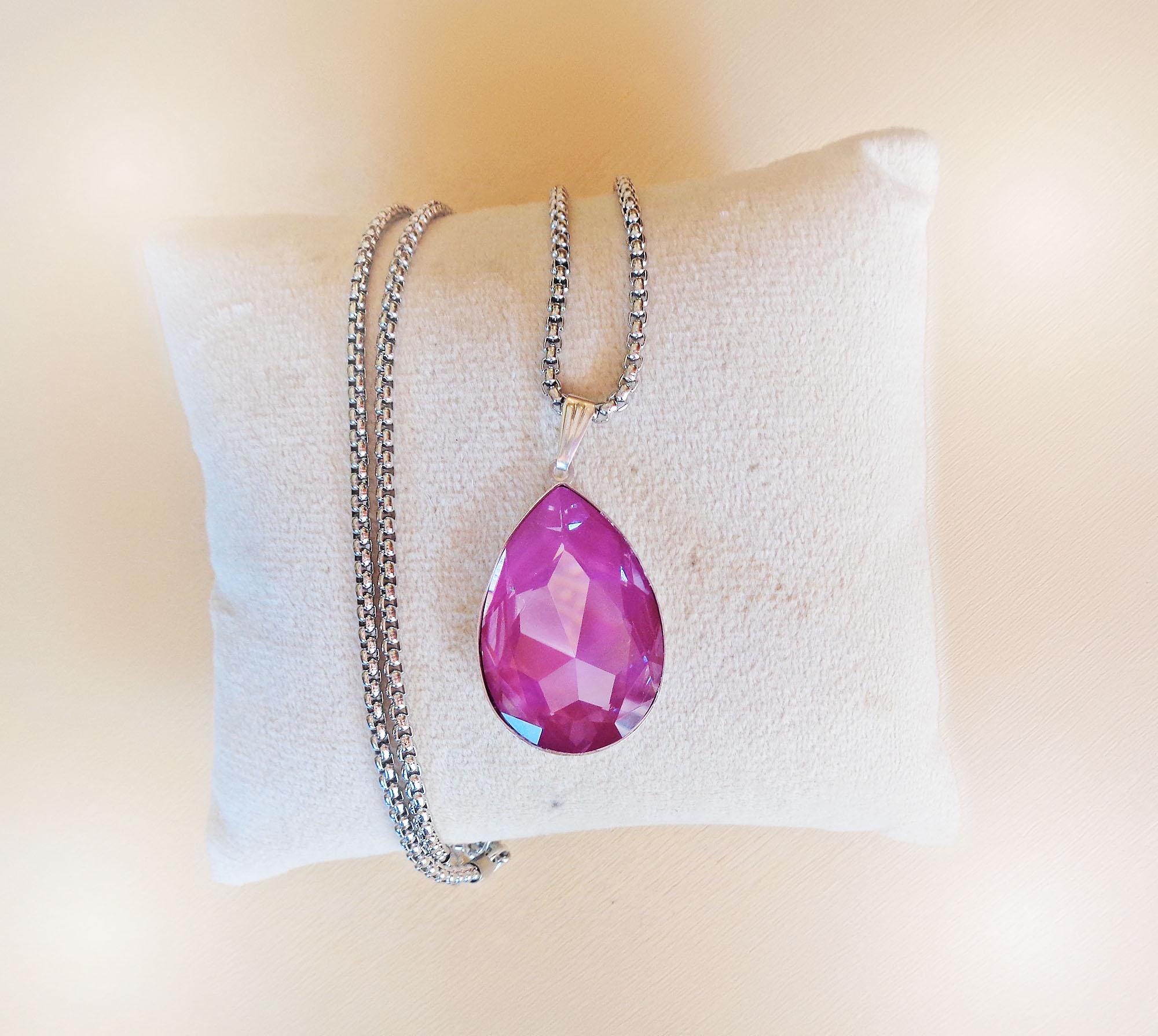 Large  pear crystal pendant necklace crystal orchid ignite,stainless steel chain