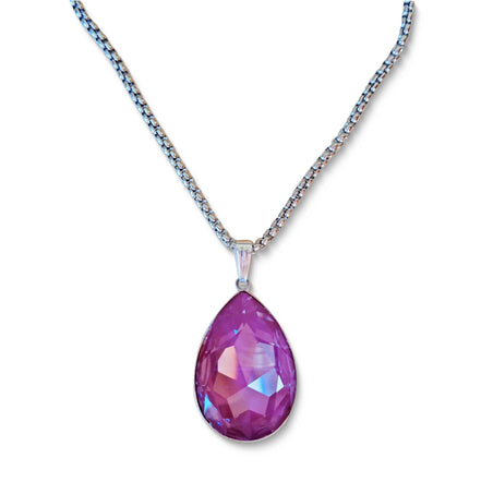 Large  pear crystal pendant necklace crystal orchid ignite,stainless steel chain