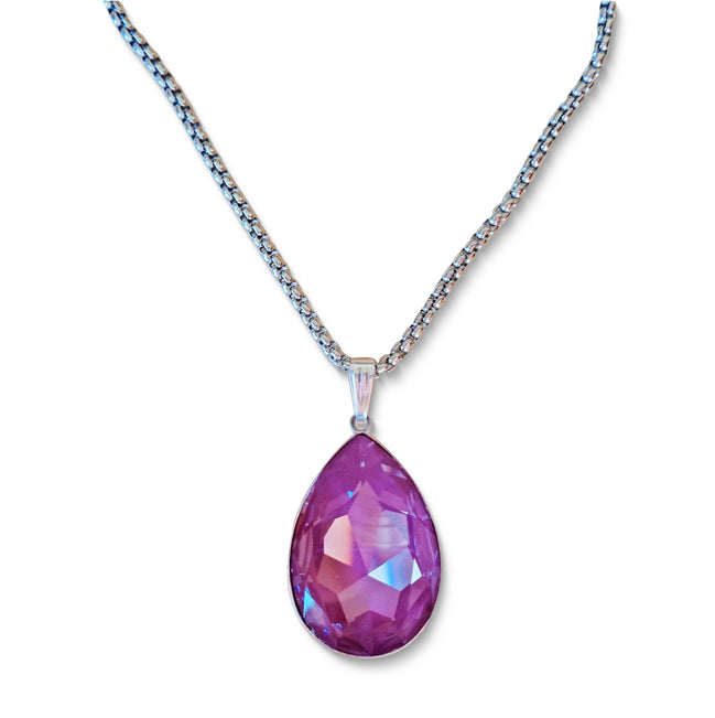 Large  pear crystal pendant necklace crystal orchid ignite,stainless steel chain