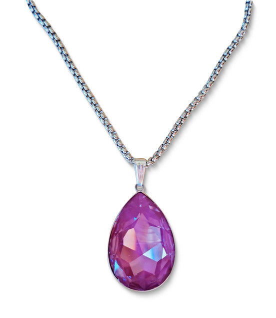 Large  pear crystal pendant necklace crystal orchid ignite,stainless steel chain