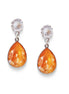 Crystal pear drop earrings,soft orange,silver plated