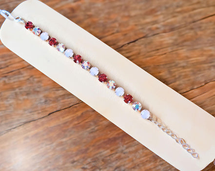 ICED STAWBERRIES tennis  bracelet pink,clear,rhodium silver