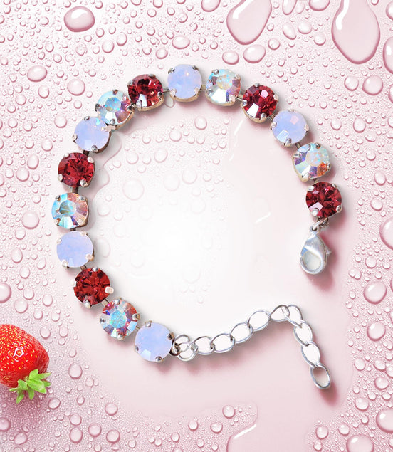 ICED STAWBERRIES tennis  bracelet pink,clear,rhodium silver