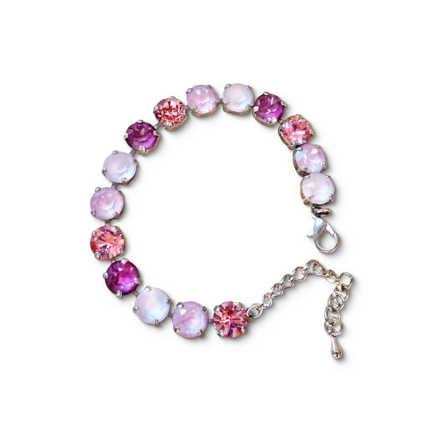 BLOSSOMS Austrian crystal  tennis bracelet pink shades, rhodium silver