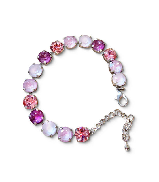 BLOSSOMS Austrian crystal  tennis bracelet pink shades, rhodium silver