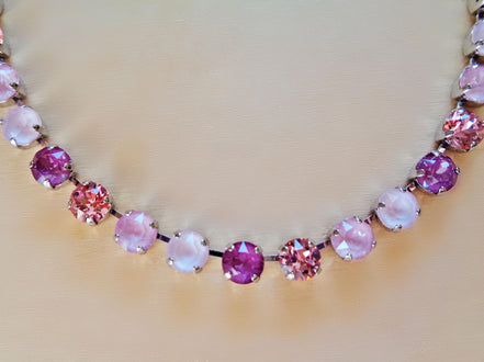 BLOSSOMS, Austrian crystal tennis style  choker necklace,soft pinks