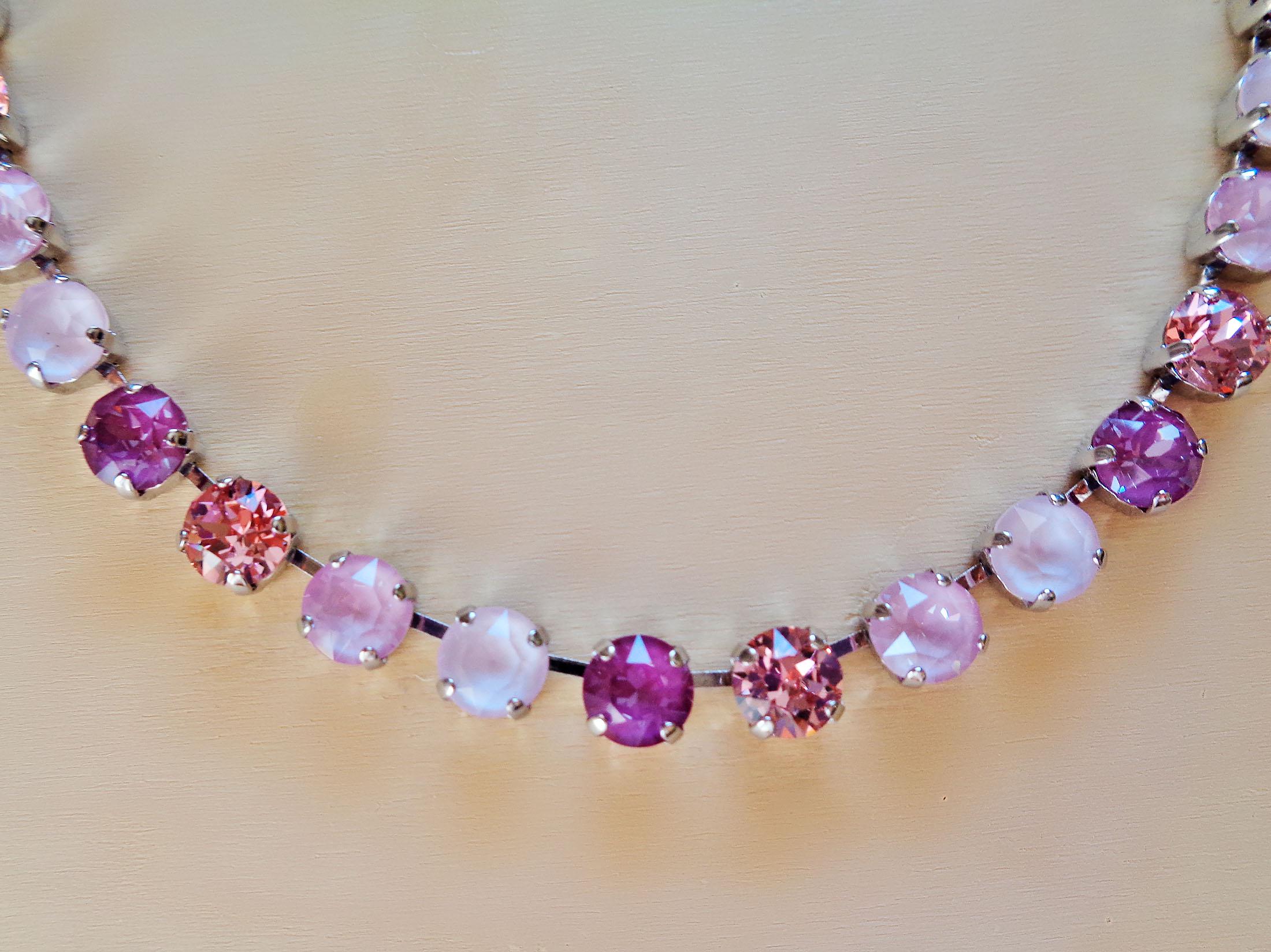 BLOSSOMS, Austrian crystal tennis style  choker necklace,soft pinks