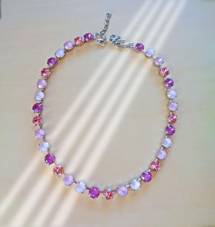 BLOSSOMS, Austrian crystal tennis style  choker necklace,soft pinks