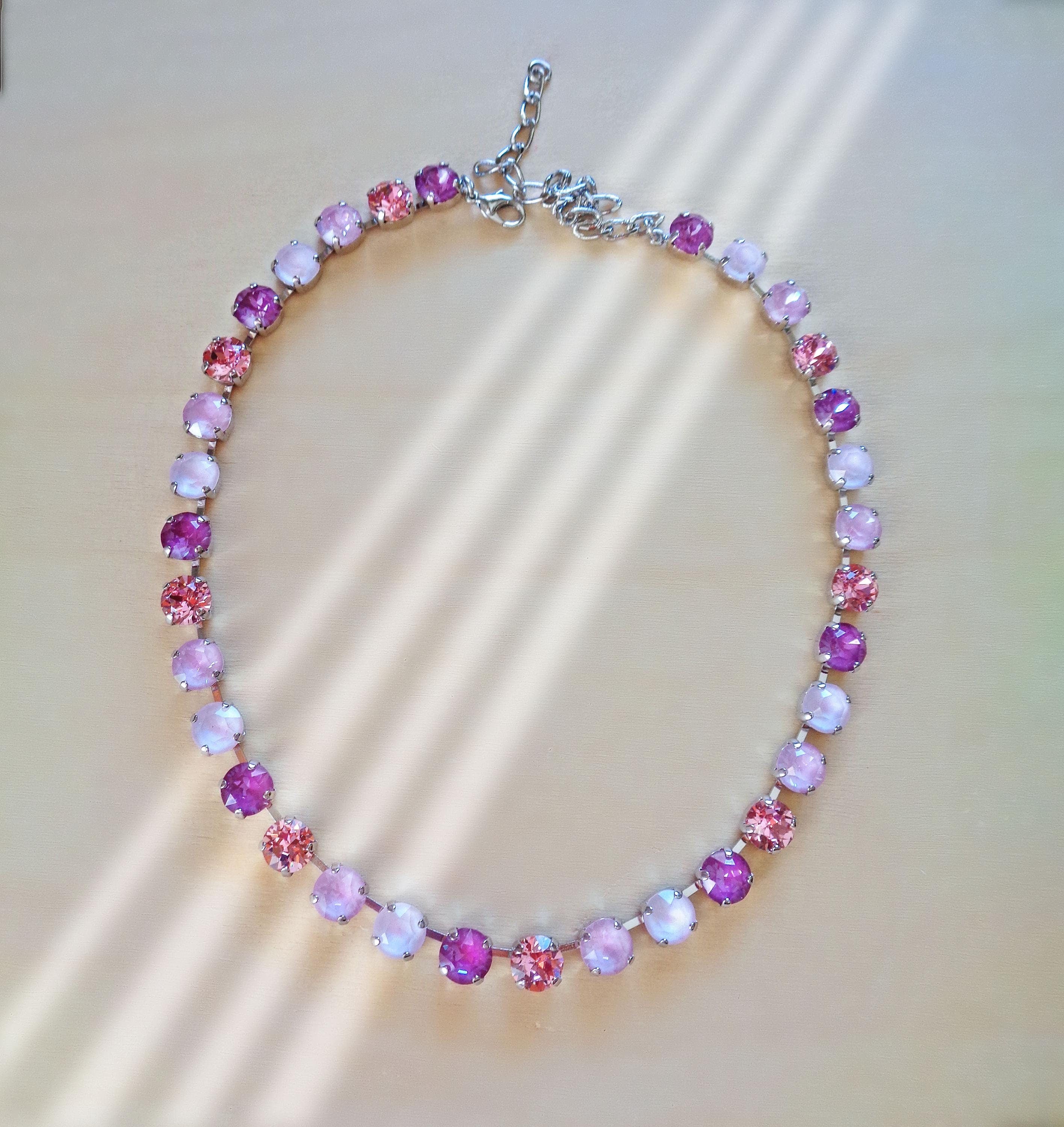 BLOSSOMS, Austrian crystal tennis style  choker necklace,soft pinks