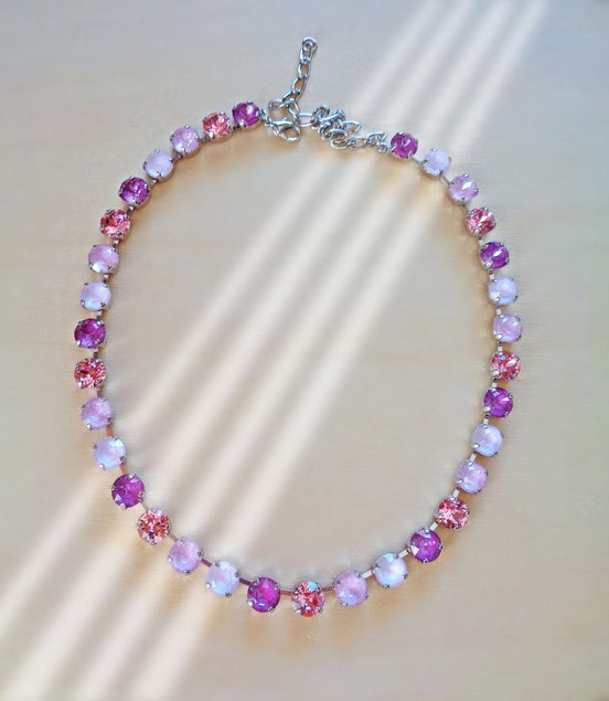 BLOSSOMS, Austrian crystal tennis style  choker necklace,soft pinks