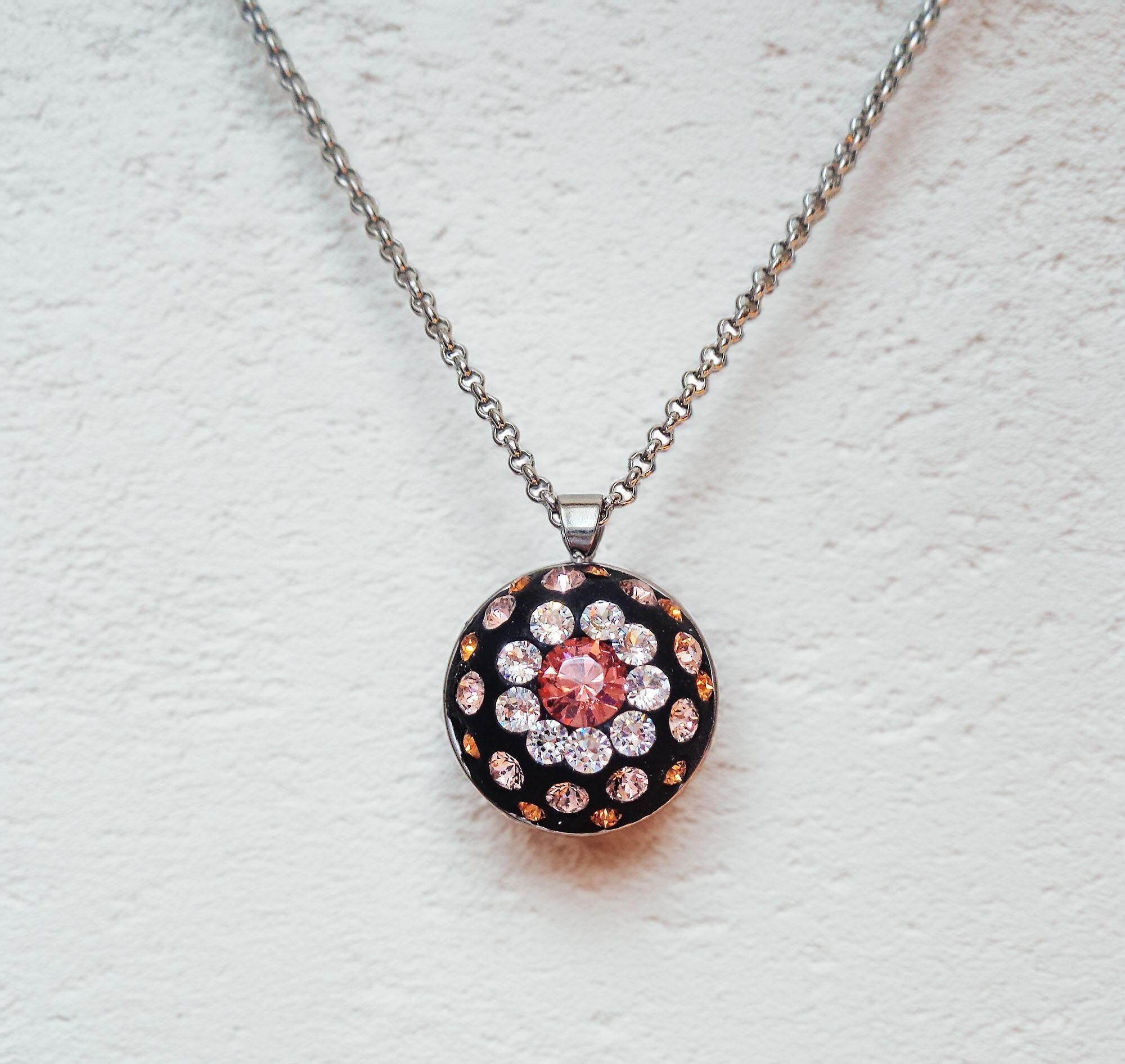 FRANCESCA ,Crystal pendant necklace,clear crystal ,rose peach