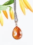 Crystal pear drop  pendant necklace,orange,stainless steel