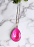 Crystal pear drop  pendant necklace,electric pink
