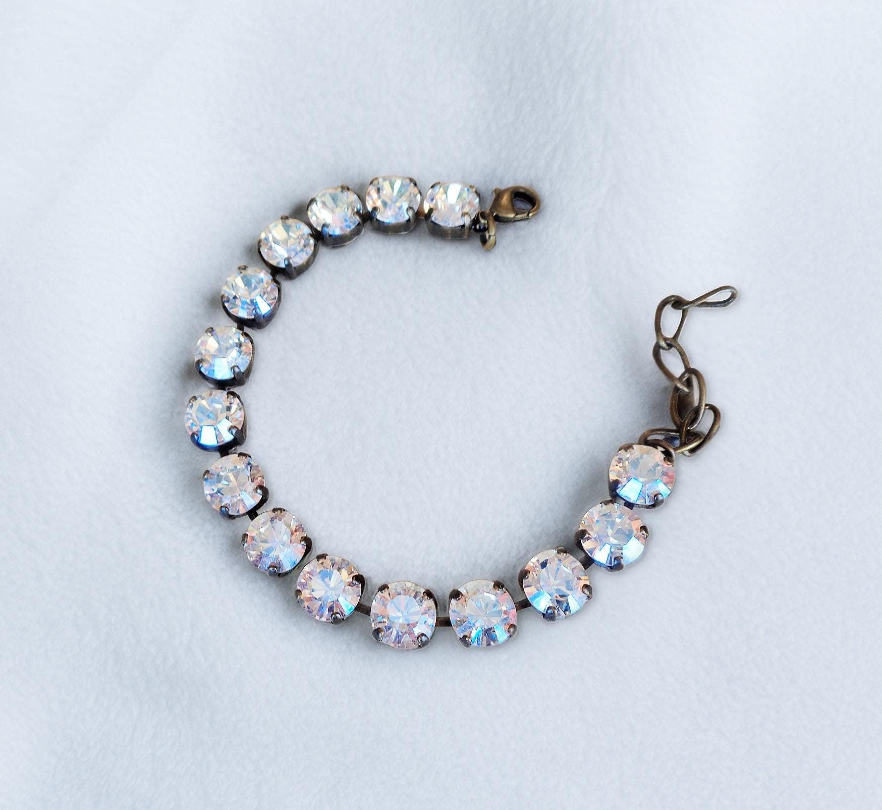 Austrian crystal  tennis bracelet crystal moonlight, antique brass