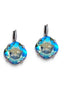 Crystal  square drop earrings  erinite green shimmer,antique silver