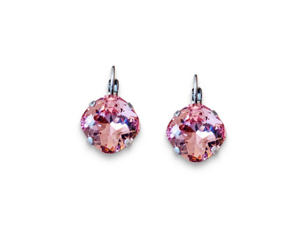 Crystal  square drop earrings light rose,antique silver