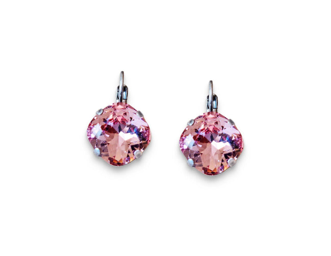 Crystal  square drop earrings light rose,antique silver