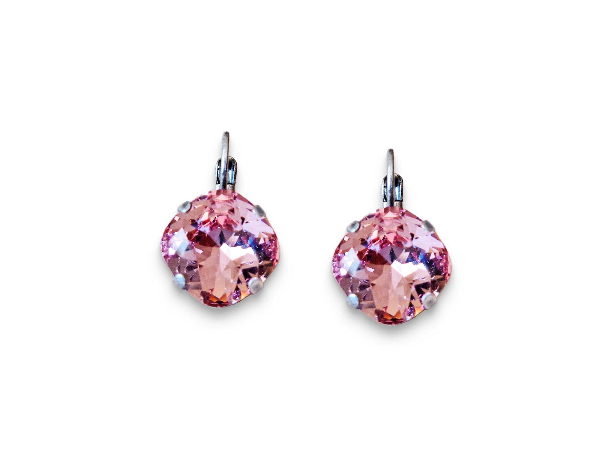 Crystal  square drop earrings light rose,antique silver