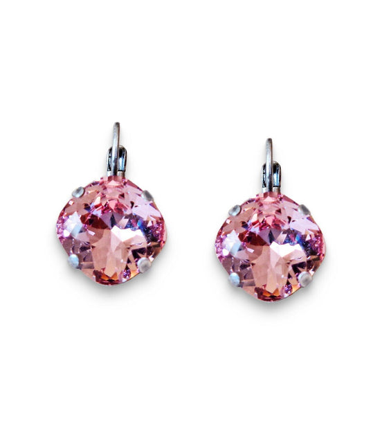 Crystal  square drop earrings light rose,antique silver