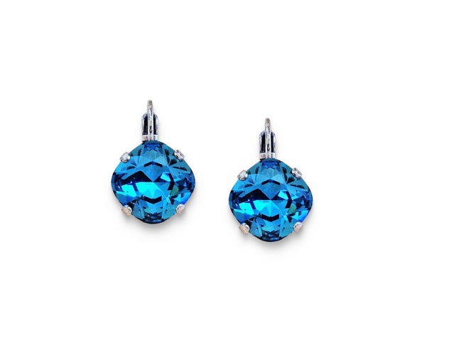 Crystal  square drop earrings indicolite blue,antique silver