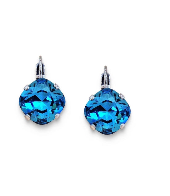 Crystal  square drop earrings indicolite blue,antique silver