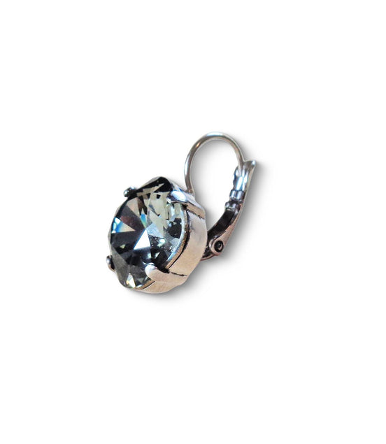 Crystal  square drop earrings black diamond,rhodium silver