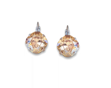 Crystal square drop earrings golden shade,rhodium silver