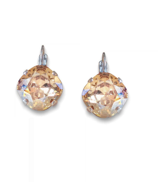 Crystal square drop earrings golden shade,rhodium silver