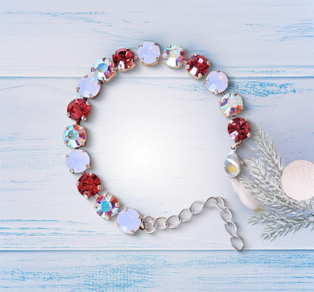ICED STAWBERRIES tennis  bracelet pink,clear,rhodium silver