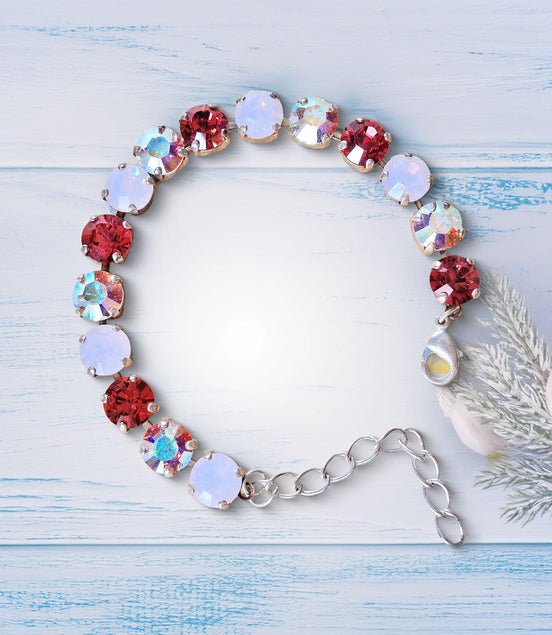 ICED STAWBERRIES tennis  bracelet pink,clear,rhodium silver