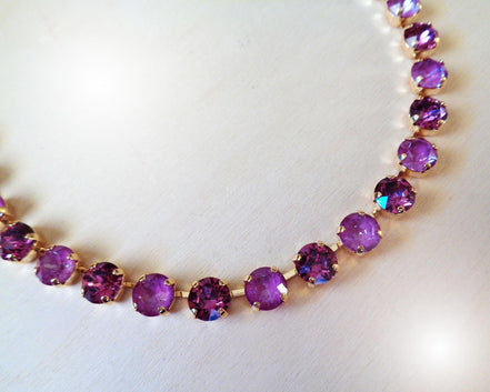 WINTER ORCHIDS crystal tennis necklace,yellow gold plated