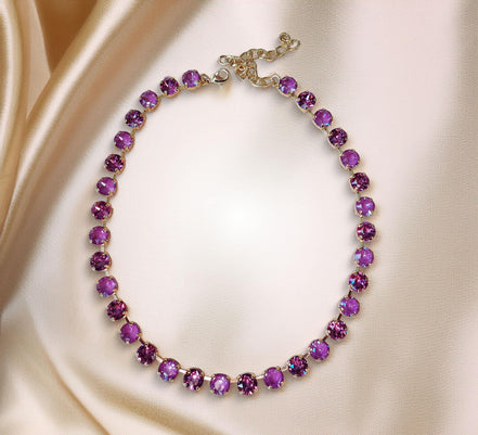 WINTER ORCHIDS crystal tennis necklace,yellow gold plated