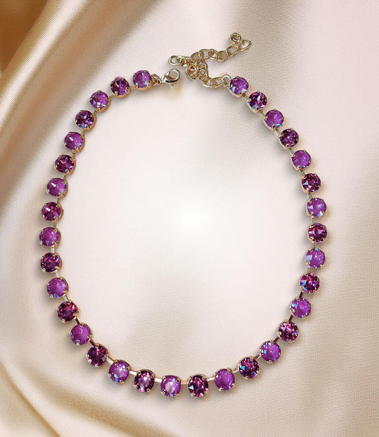 WINTER ORCHIDS crystal tennis necklace,yellow gold plated