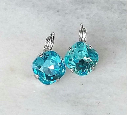 Crystal square drop earrings light turquoise