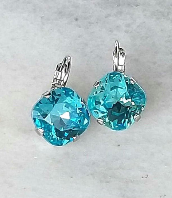 Crystal square drop earrings light turquoise