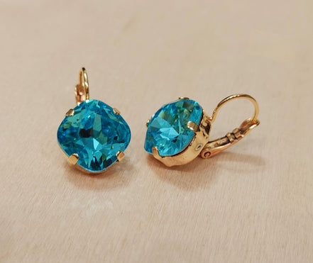 Crystal square drop earrings light turquoise