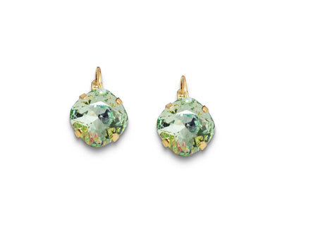 Swarovski Kristall 12 mm quadratische Ohrringe mit ausgefallenem Stein, grüner Chrysolith, vergoldet