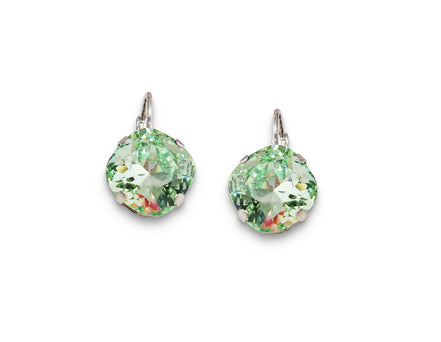 Crystal  square drop earrings chrysolite ,rhodium silver