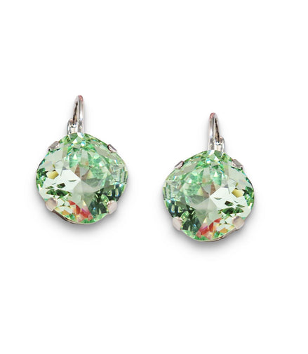 Crystal  square drop earrings chrysolite ,rhodium silver
