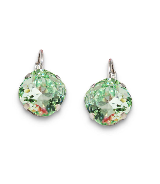 Crystal  square drop earrings chrysolite ,rhodium silver