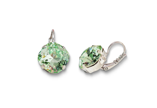 Crystal  square drop earrings chrysolite ,rhodium silver