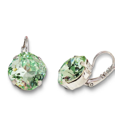 Crystal  square drop earrings chrysolite ,rhodium silver