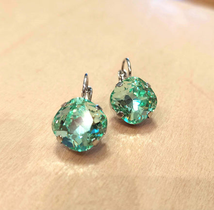 Crystal  square drop earrings chrysolite ,rhodium silver