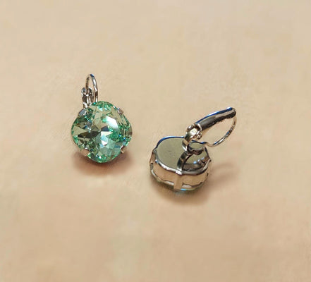 Crystal  square drop earrings chrysolite ,rhodium silver